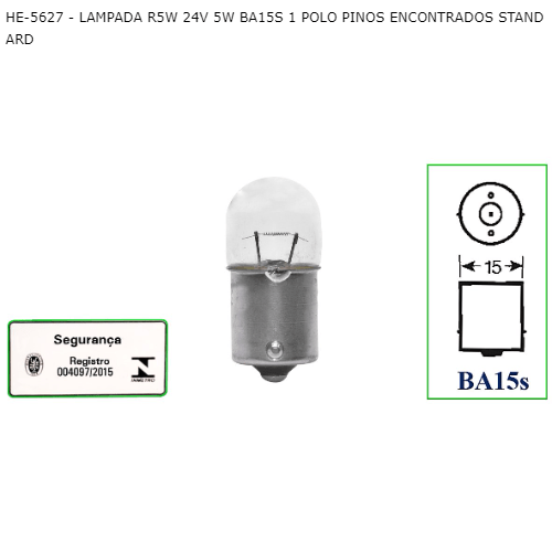 Caixa Lâmpada Hella 67 BA15S 5W 24V